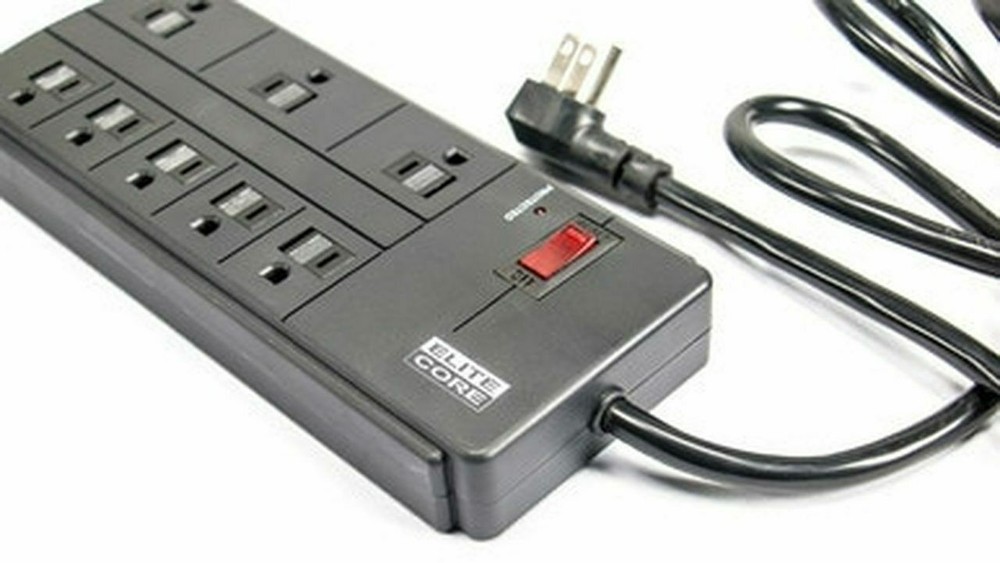 Strip Surge Protector 8 AC Outlets - BLACK by Elite Core