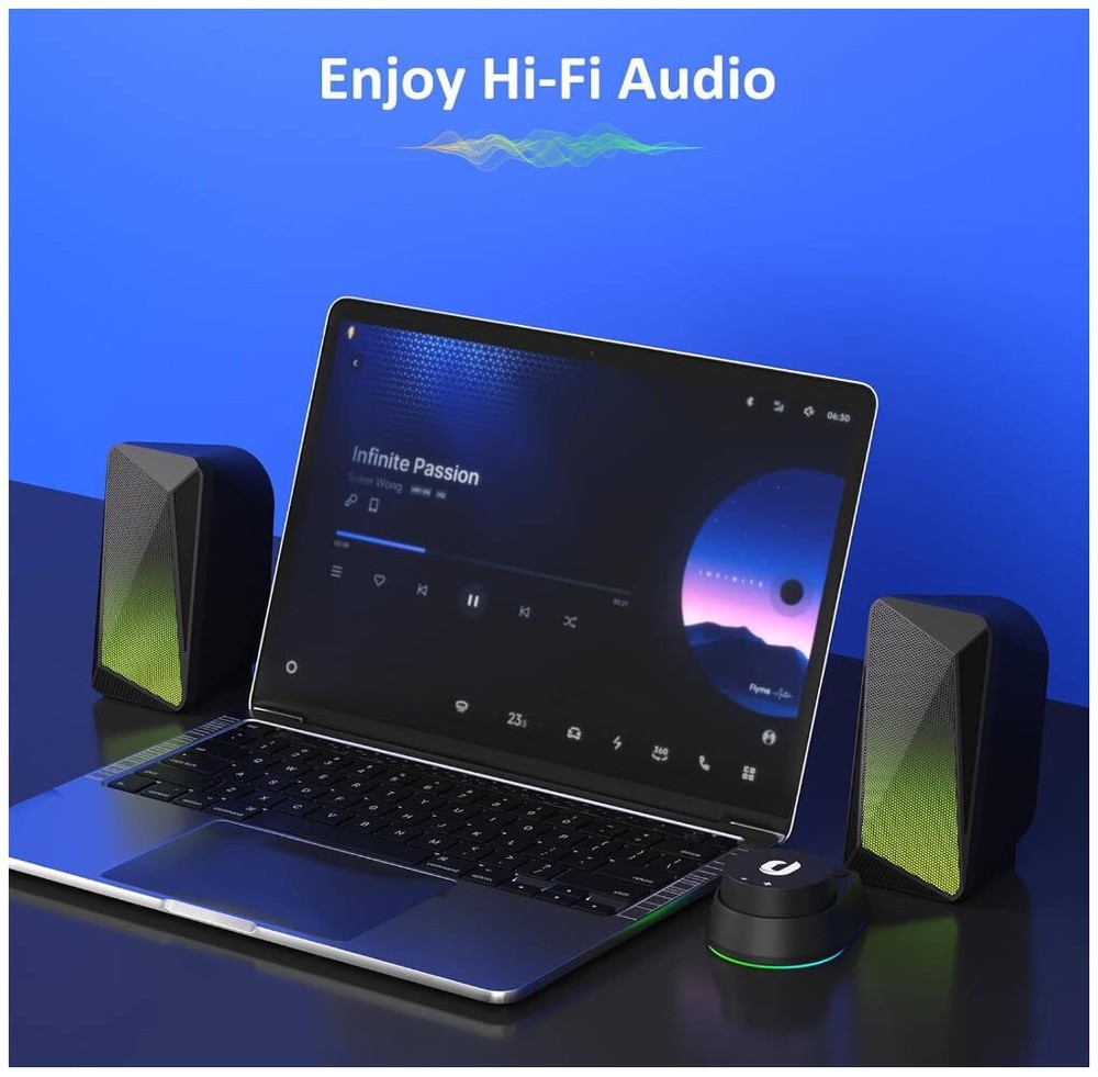 Bluetooth Computer Speakers - Pulsing & Led Flame, Wired Handy Control