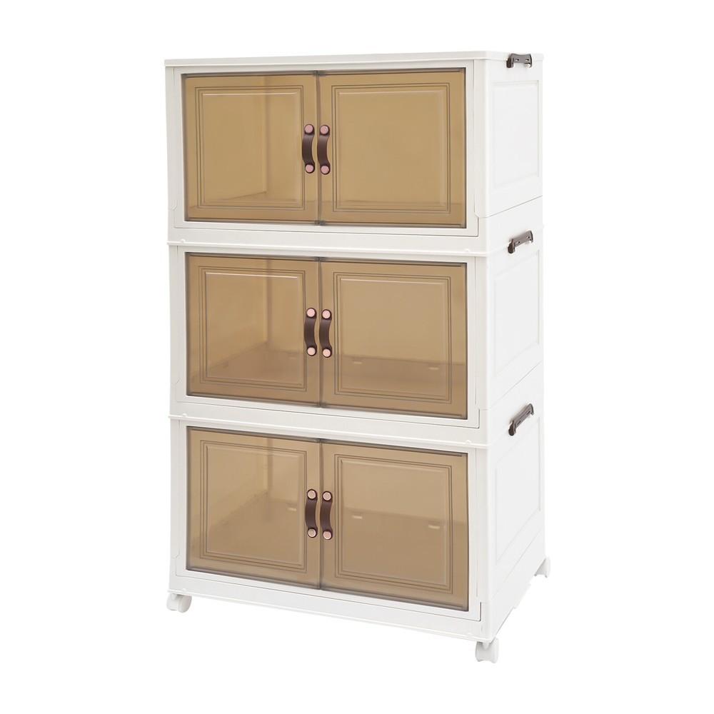 Foldable Stackable Storage Cabinets with Wheels White 25.59*16.54*43.5in