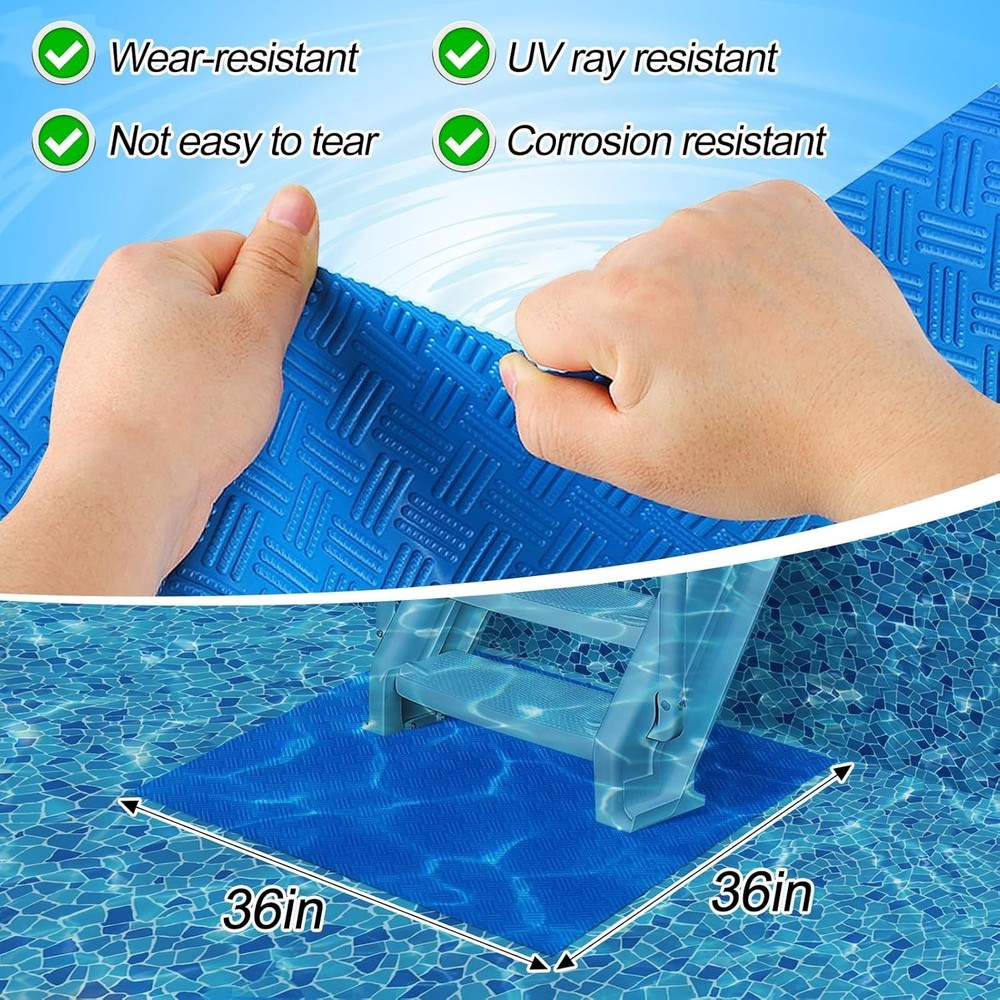Blue Vinyl Pool Ladder Step Mat 36x36 Non-Slip, Buffer & Protector