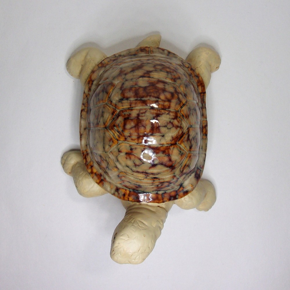 Ceramic Turtle Figurine Statue Hand Painted with Glazed Tan/Brown Tortoise Shell
