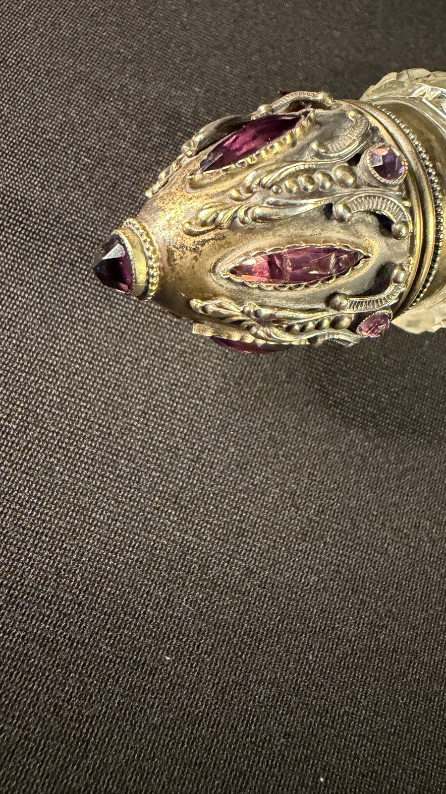 Rare Victorian Sterling with Faceted Amethyst Stones & Cut Cyrstal Scent Bottle