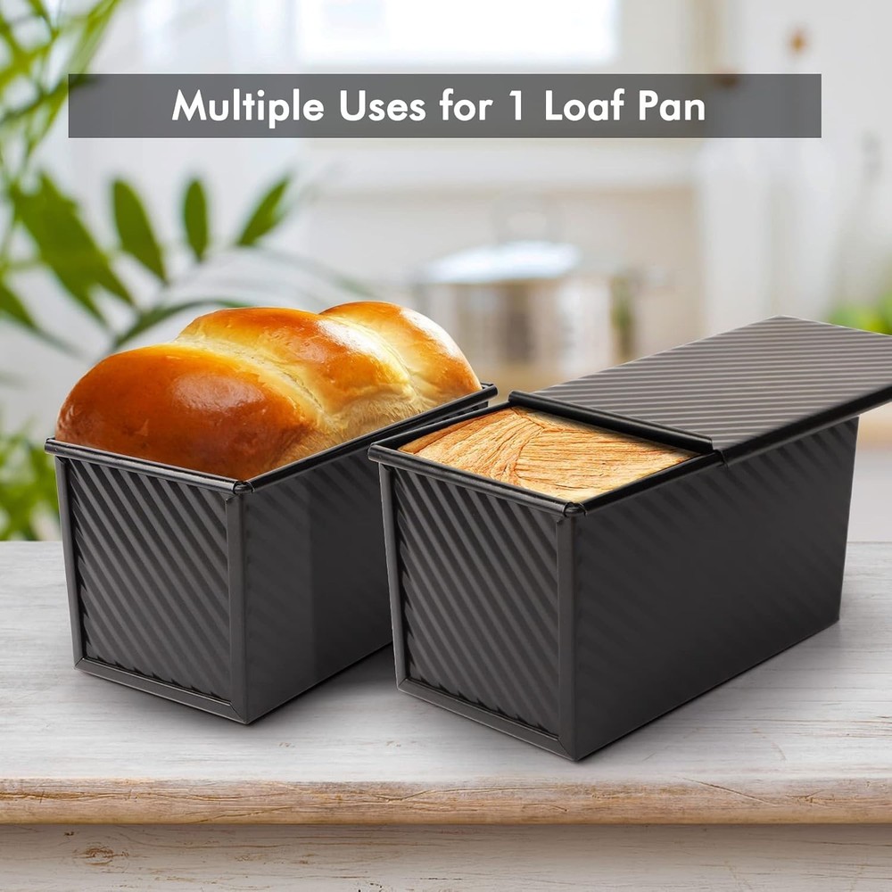 2-Pack Non-Stick Pullman Loaf Pans, 1 lb - Perfect for Homemade Bread Baking