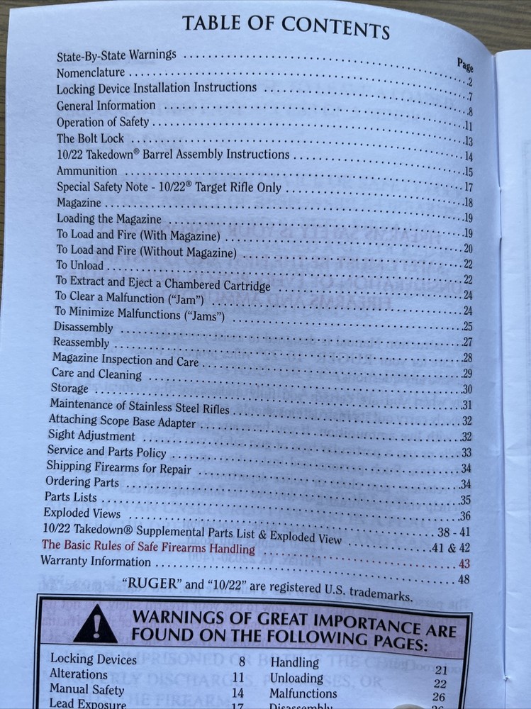 2016 RUGER 10/22 AUTOLOADING RIFLE INSTRUCTION MANUAL