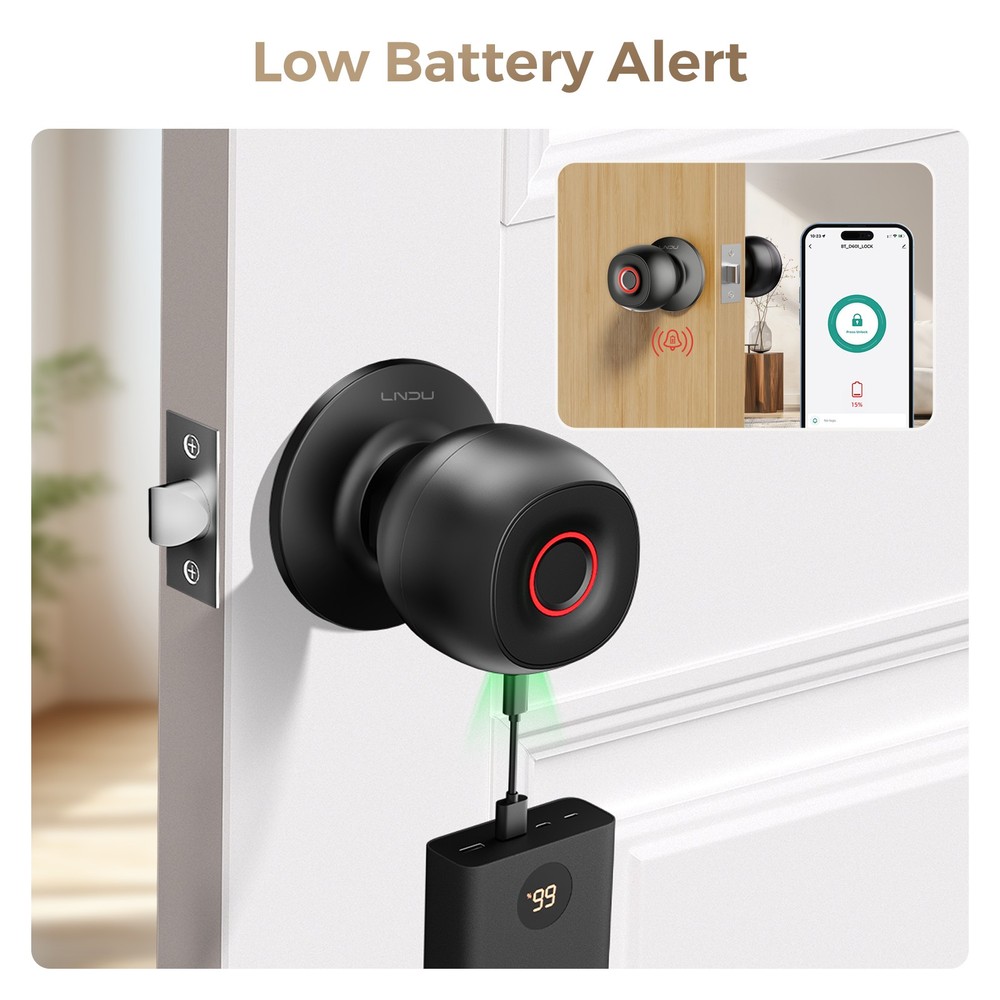 LNDU Smart Keyless Fingerprint Door Handle Lock App Control Bluetooth Auto Lock