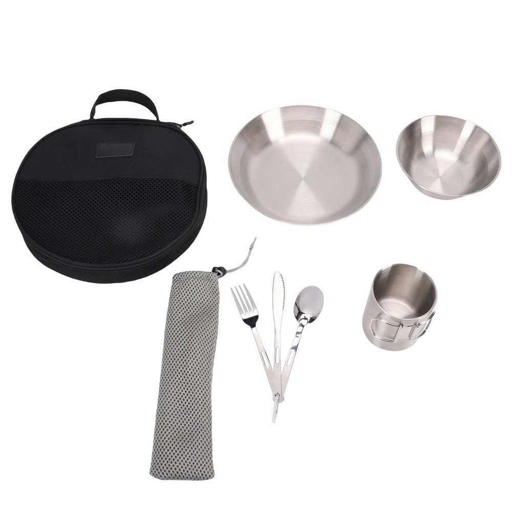 Portable Stainless Steel Camping Tableware Set Double-layer Cup Thickened Bowl