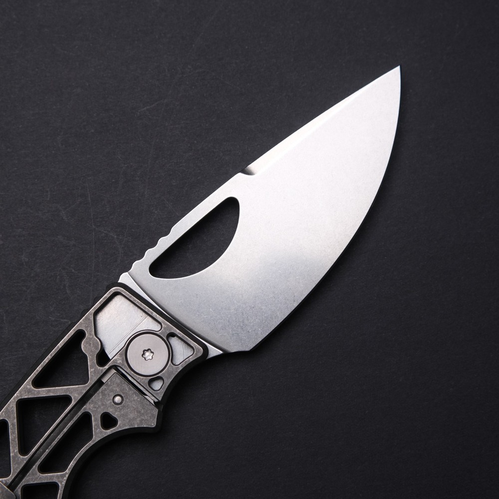 OZ Machine Co Roosevelt Skeleton Milled - Stonewashed Titanium / Vanax Blade