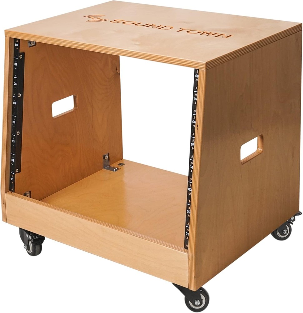 Slanted 8U Studio Rack Solid Birch Plywood Golden