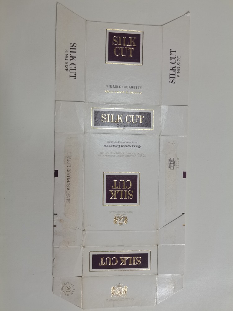 opened empty cigarette soft pack--84 mm-UK-Silk Cut