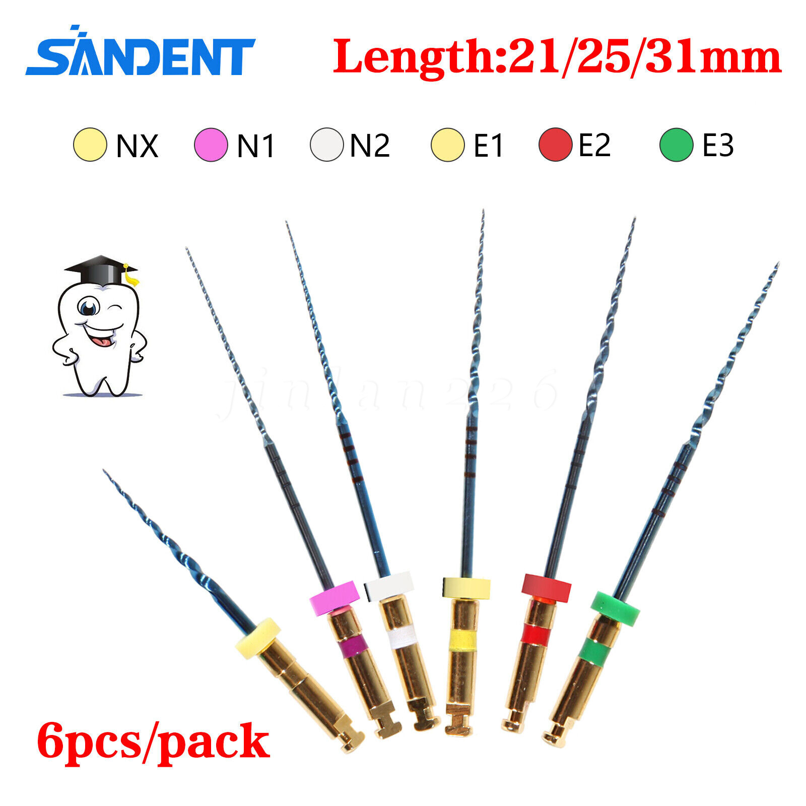 6Pcs SANDENT Dental Endo Files Root Canal Endodontic NITI Rotary File 21/25/31MM