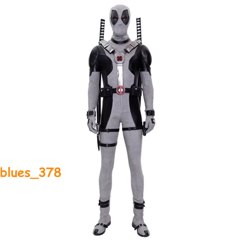 X-FORCE Gray Deadpool Halloween Cosplay Jumpsuit Costume Accessories Suit Lot