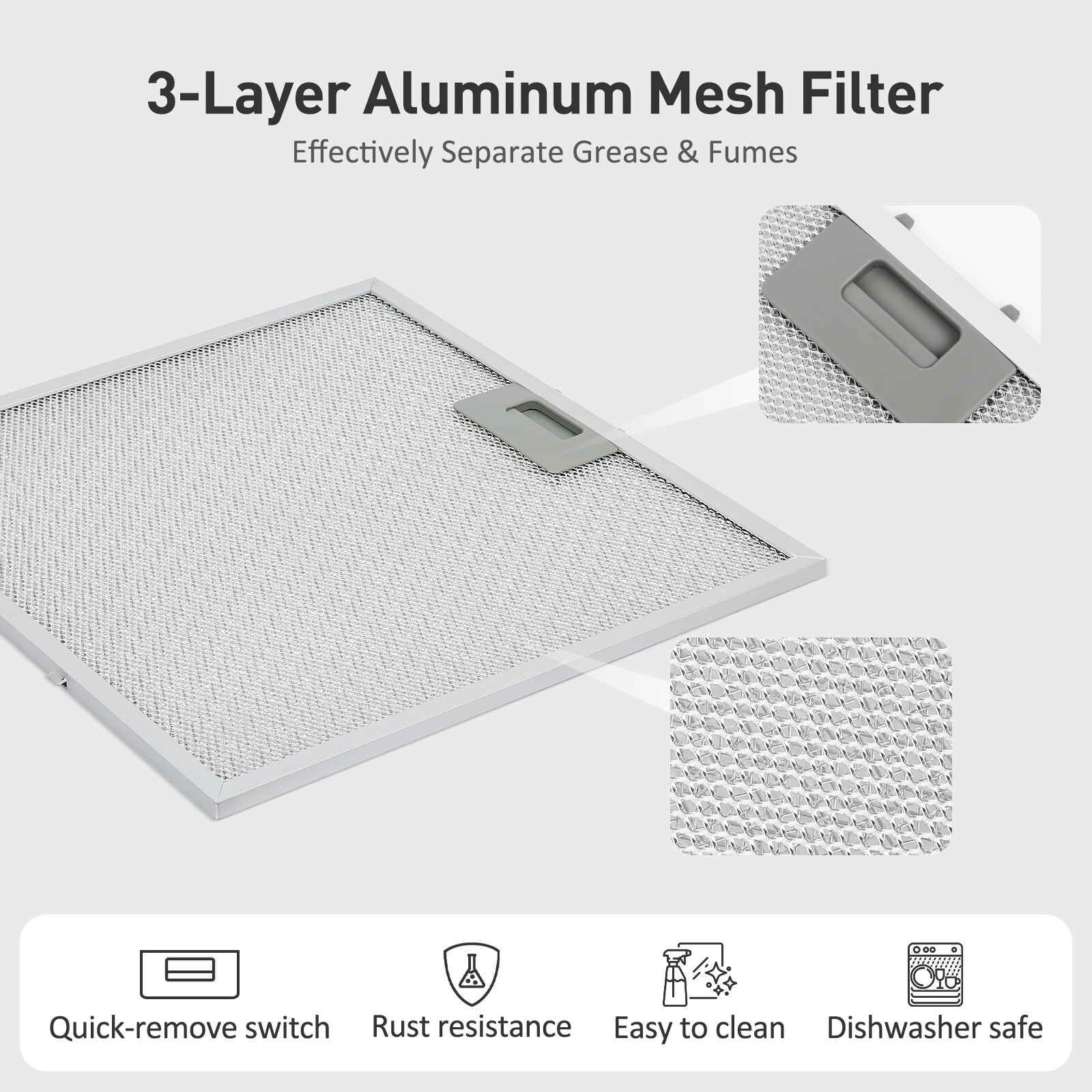 Kitchen Range Hood 30 inch Under Cabinet Cook 3-Speed Vent Fan Ducted/Ductless