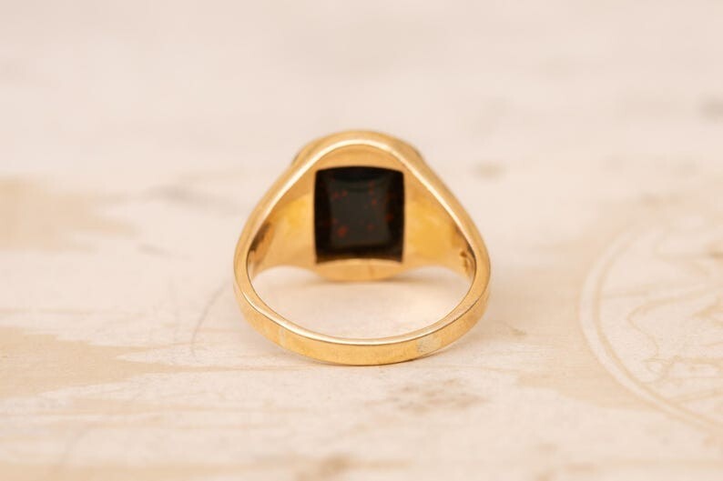 Vintage Bloodstone Signet Ring – Rectangular Gemstone Gold Plated Men's Ring