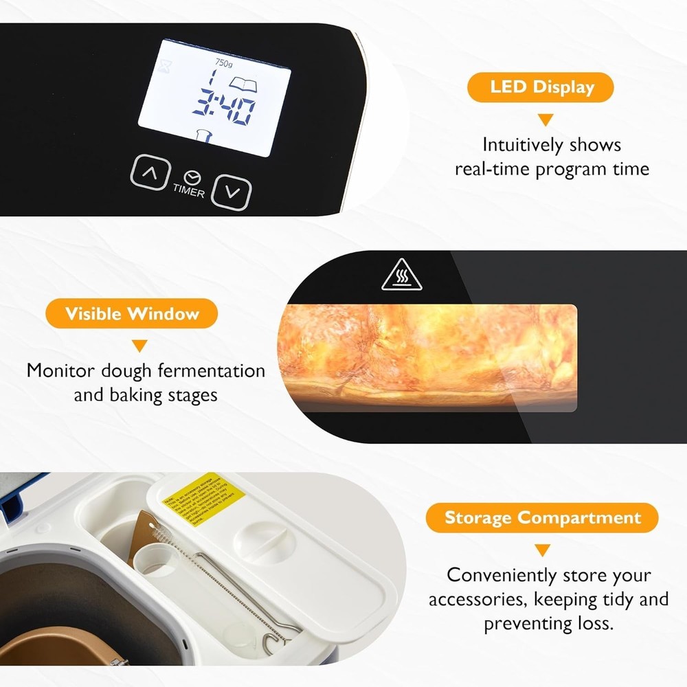 21-in-1 Programmable Bread Machine 2.2LB Break Maker W/ Nonstick Pan & Digital
