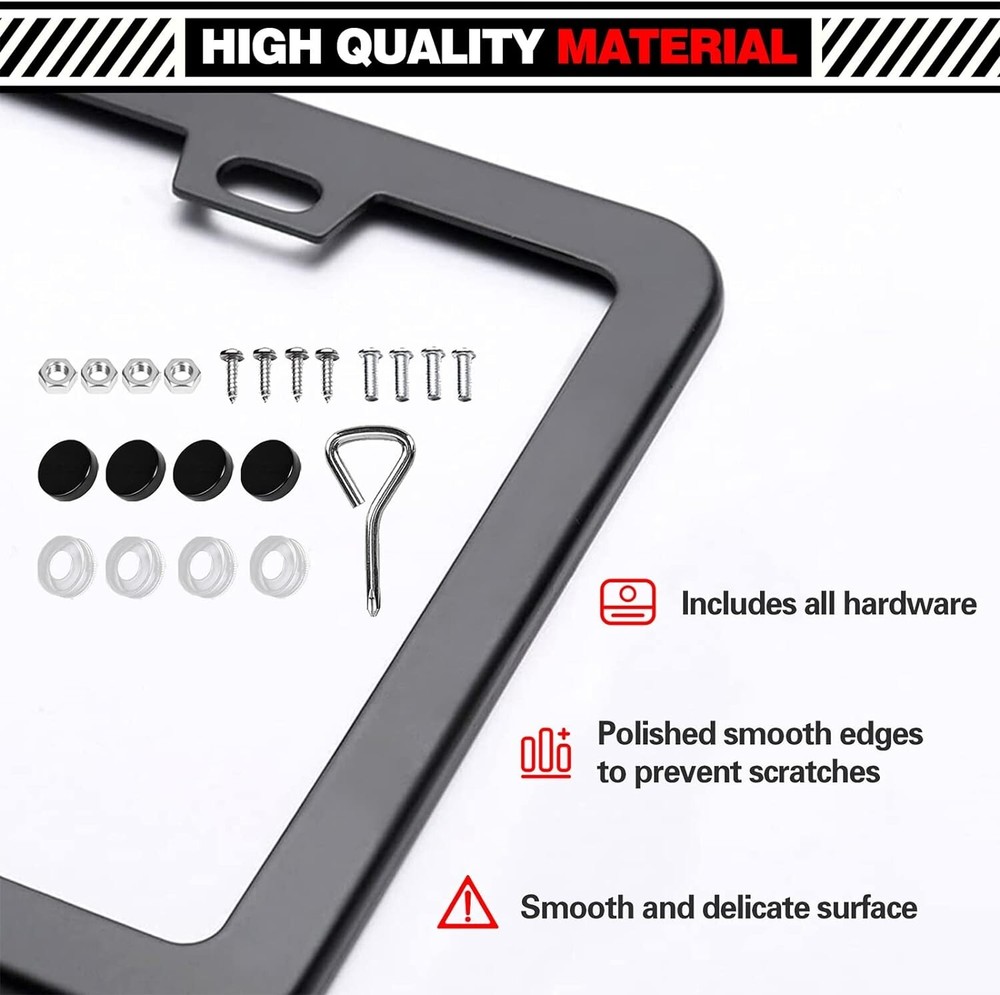 License Plate Frames Kit, 2 Pack Matte Black Universal Car License Plate Holders