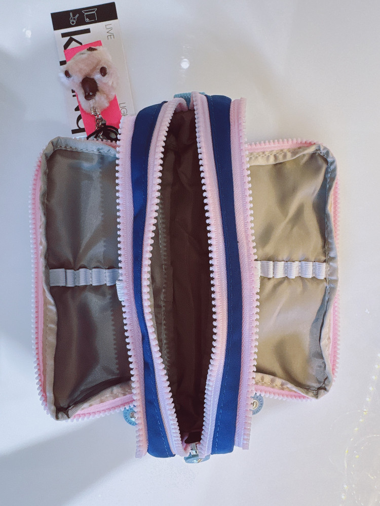 NEW Kipling Gitroy Pencil Case Cosmetic Case Blush blue Monkey Charm
