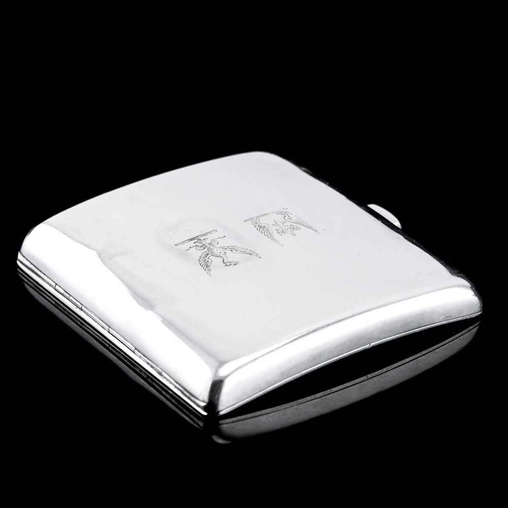 Antique Victorian Solid Silver Cigarette Case Wonderful Curve & Crested - 1894