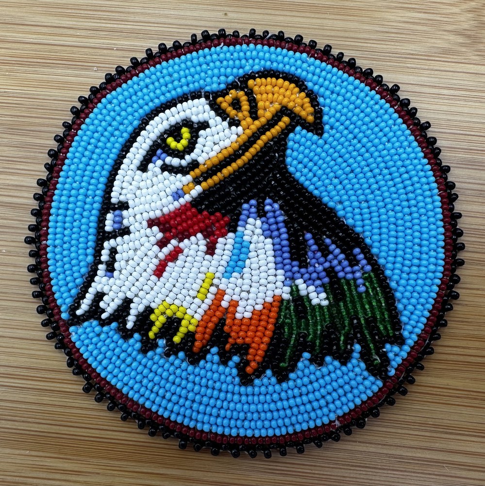 Handmade beaded 3 inch Cyan Blue Eagle rosette/applique