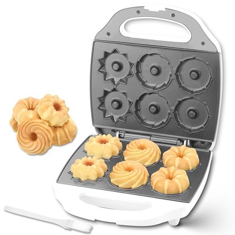 Mini Donut Maker Machine Electric Bundt Cake Pan 6 Doughnuts Breakfast Plastic