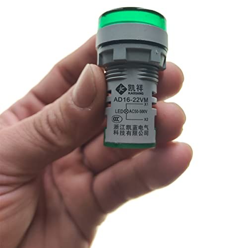 3pcs Digital Display AC Voltage Indicator, 22mm Round Head LED Voltage Green