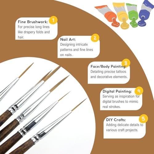 Rigger Liner Brushes, 6 Pcs Extra Long Fine Tip Paint Brush Set Script