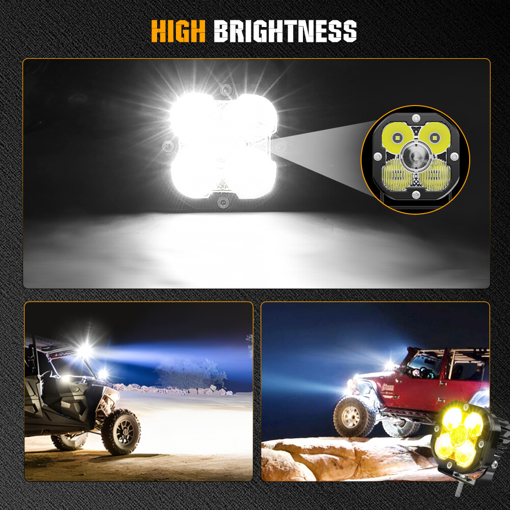 Colight 3inch Squadron Sport White LED Pair Driving/Combo Lights w/ Wire Harness