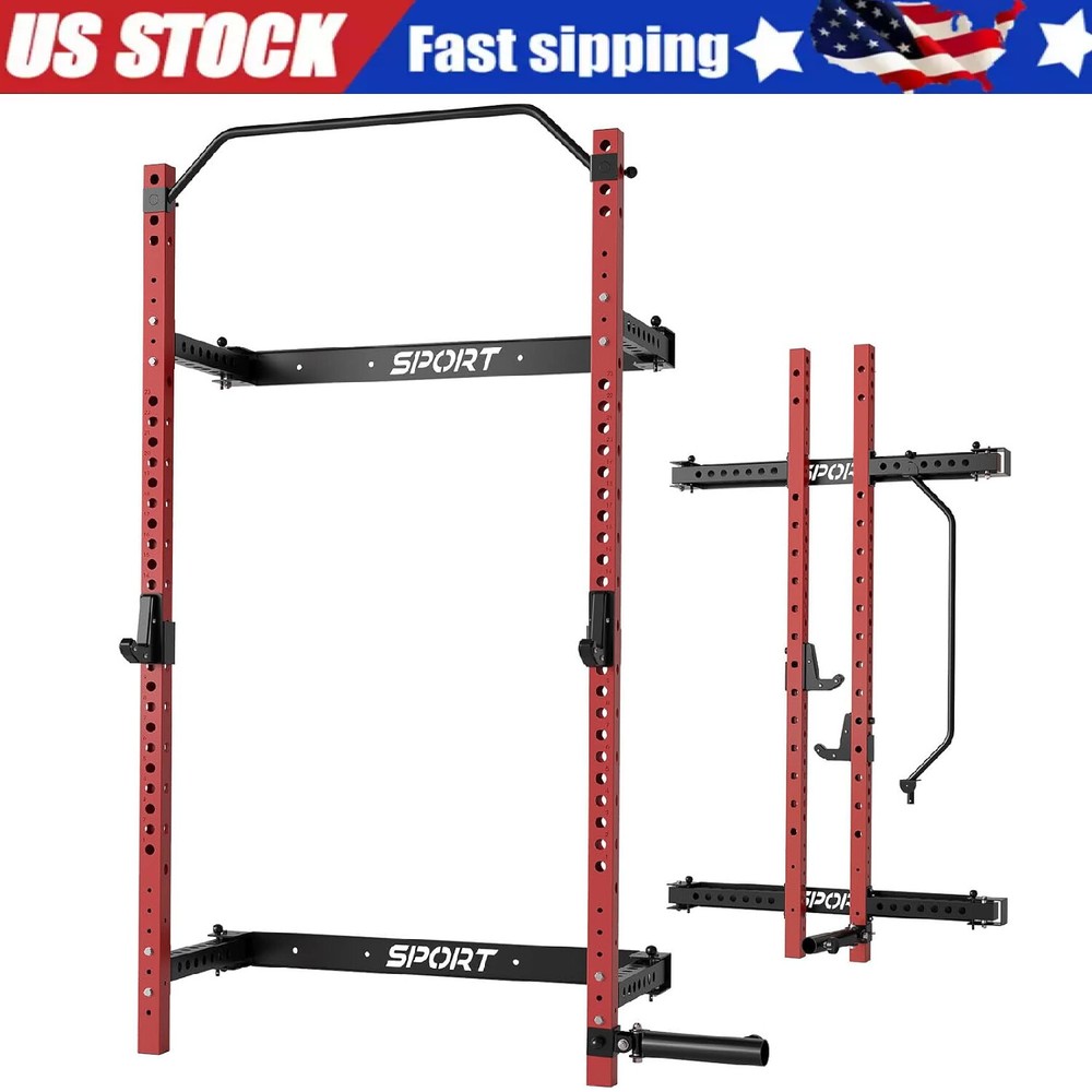 Power Cage Power Rack ,Folding Wall Mounted Squat Rack with Pull Up Bar ,J Hooks