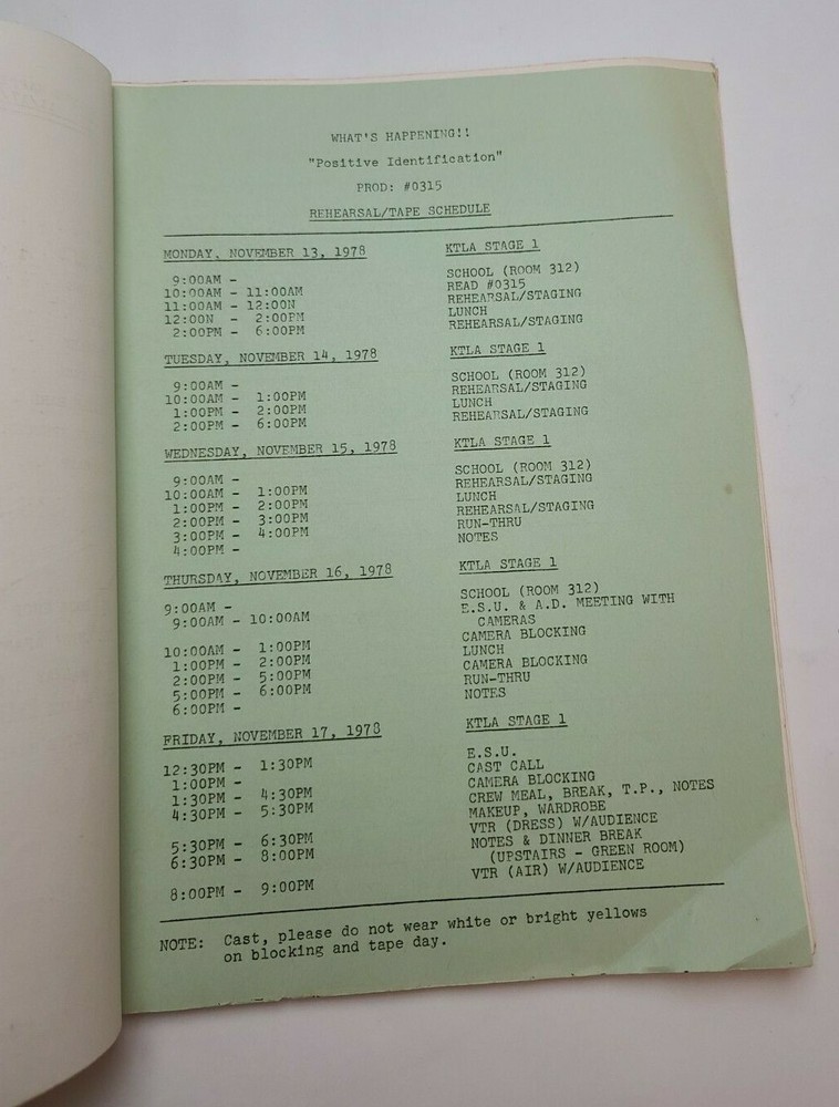 WHAT'S HAPPENING!! / 1978 TV Script, David Hollander "Positive Identification"
