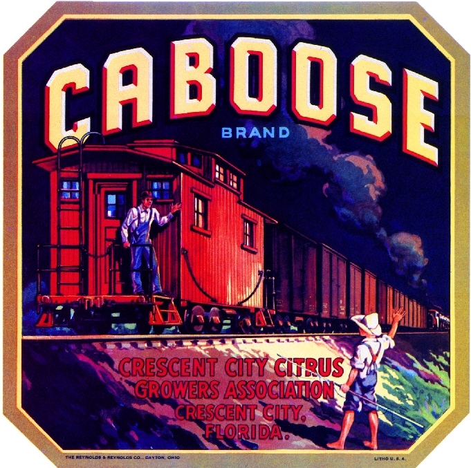Crescent City Florida Caboose Train Orange Citrus Fruit Crate Label Art Print