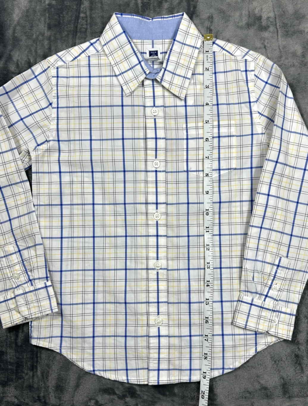 NWT Janie And Jack Button Up Long Sleeve Shirt Boys 5 Plaid Blue White Yellow