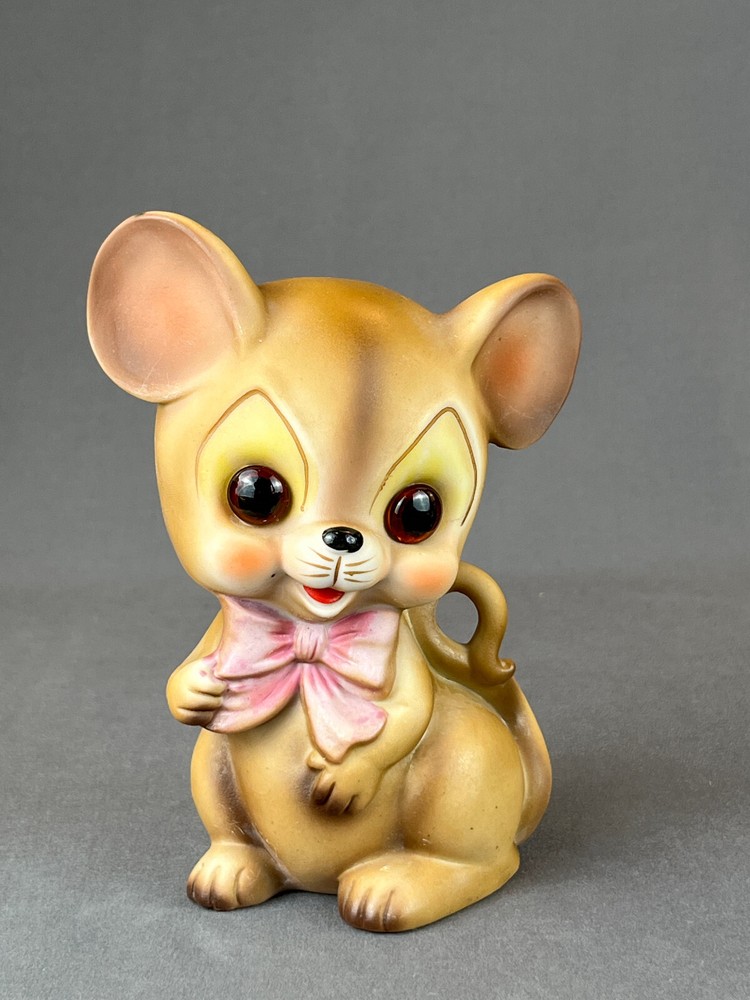 Vintage Josef Original MOUSE WITH PINK BOW 6" Ceramic Night Light ~ Working