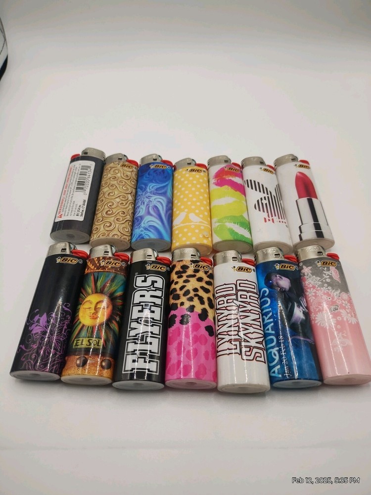 14 BIC Full Size Lighters Assorted Designs & Colors.