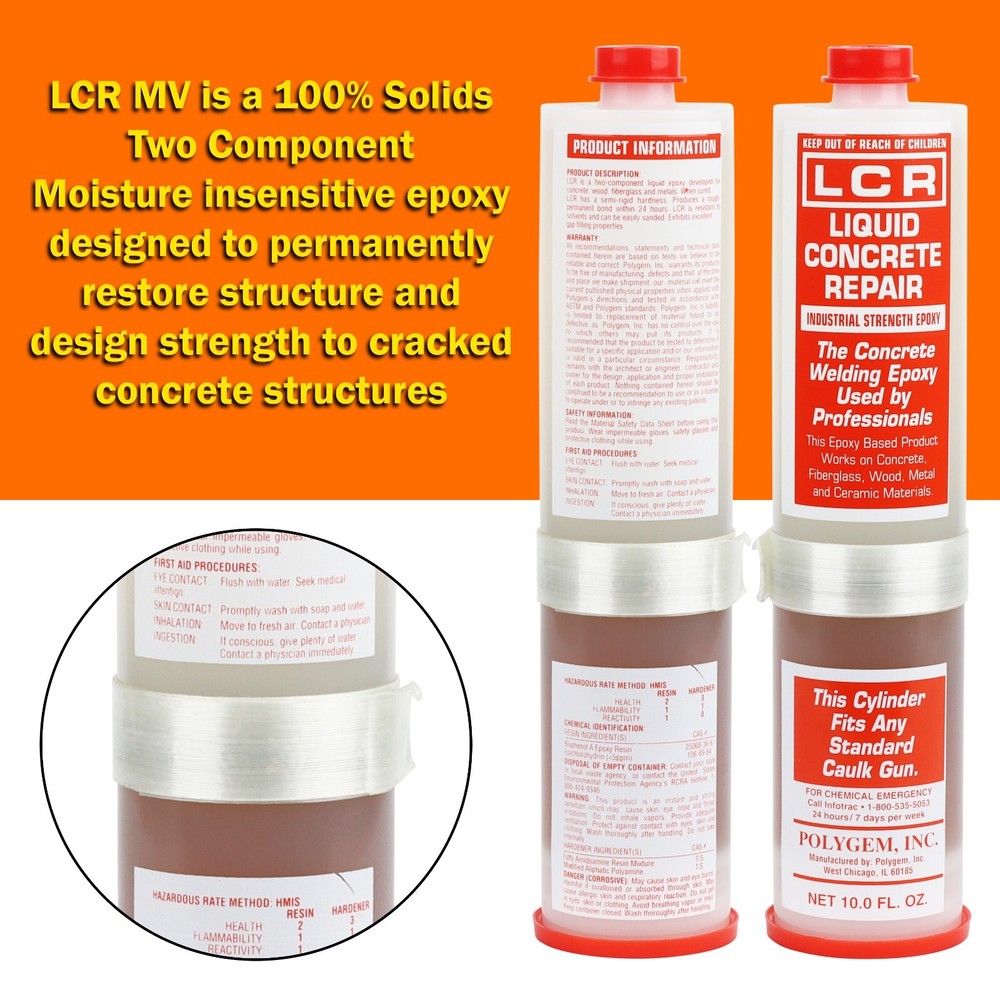 Polygem Injection Epoxy, Stops Leaks Restores Structures, 10 Oz - Open Box