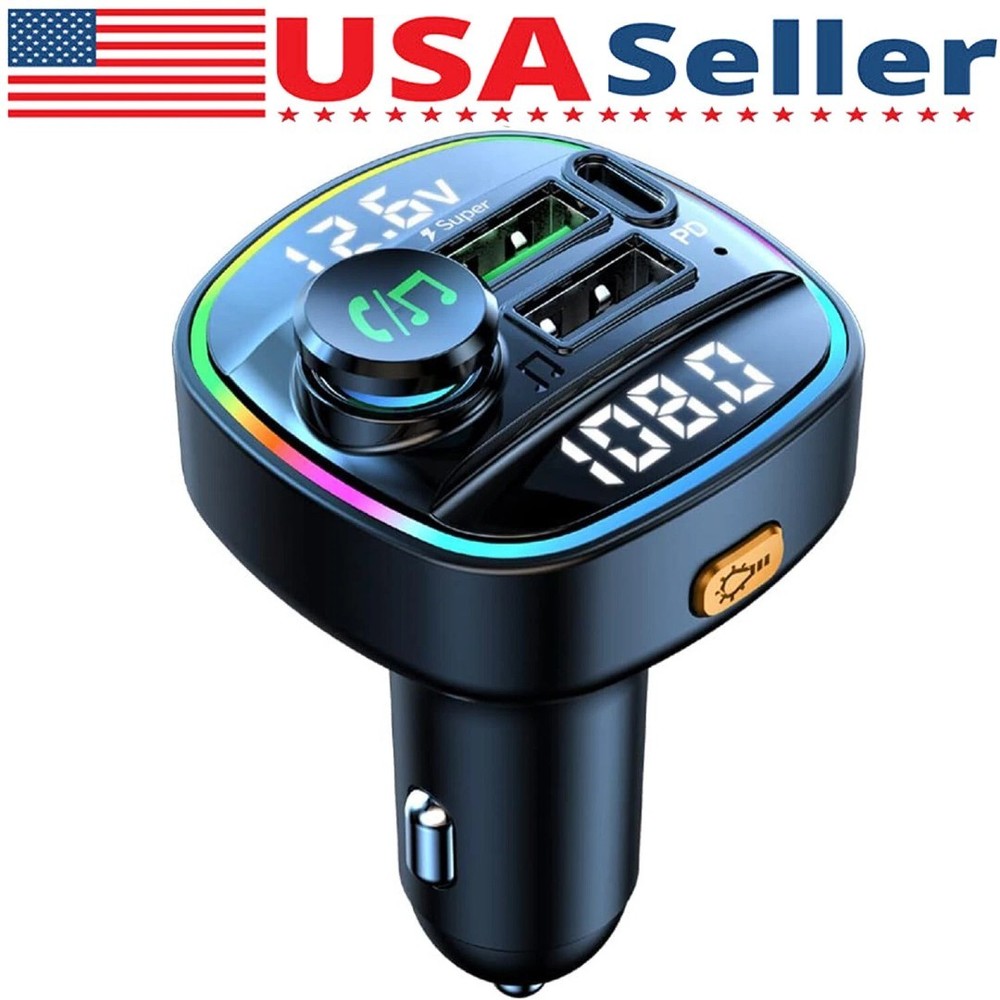 Bluetooth 5.0 Car Wireless FM Transmitter Adapter USB PD Charger AUX Hands LOT