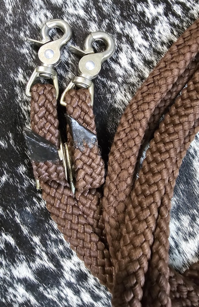 Brown Braided Nylon Split Reins With Quick Snaps