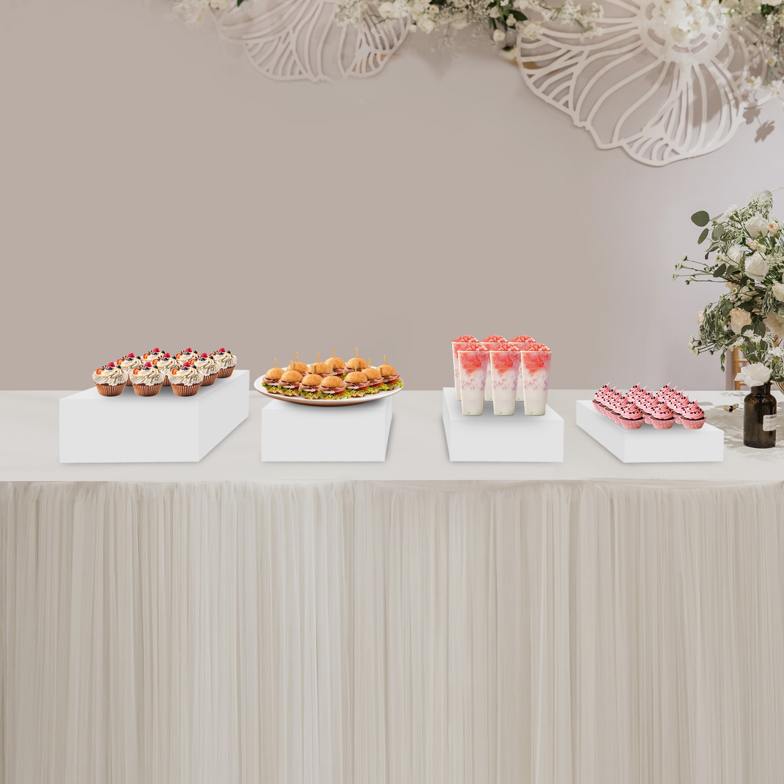 4Pcs White Acrylic Display Stands, Buffet Risers, Acrylic Nesting Stands Durable