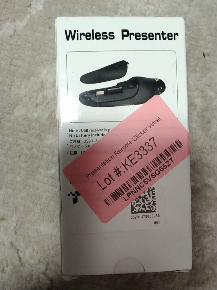 Wireless Presenter Model D100, 2.4 GHz With Laser Pointer 39’ FT Range
