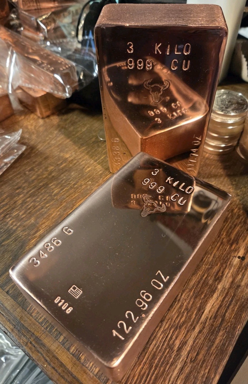 3 Kilo Hand Poured Solid Copper Bullion Bar .999 Pure Fine Copper 3 Kg Ingot