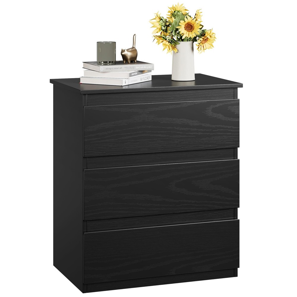 Bamjoy Black Nightstand with 3 Drawers, Beside Table with Drawers for Bedroom...