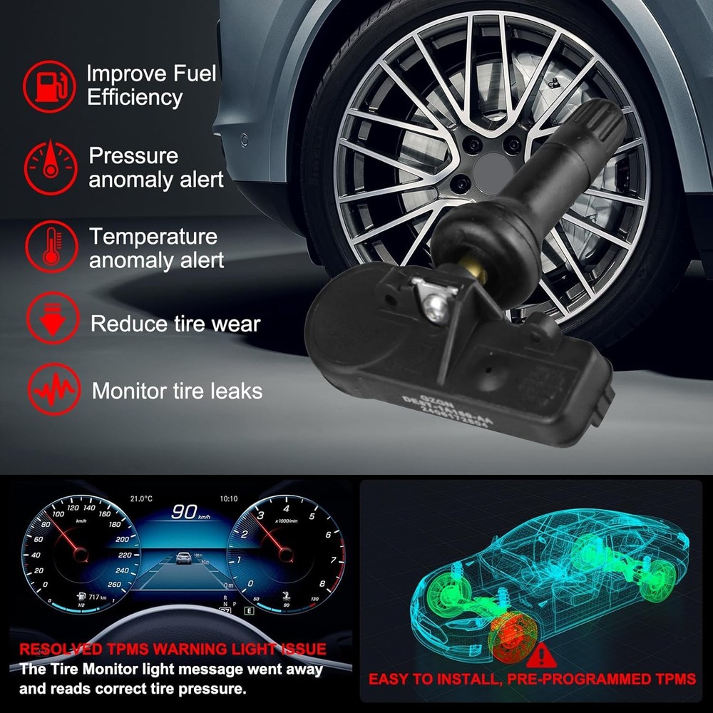 Pre-Programmed TPMS Sensor Set for Ford, Lincoln, Mazda & Mercury - 4 Pack