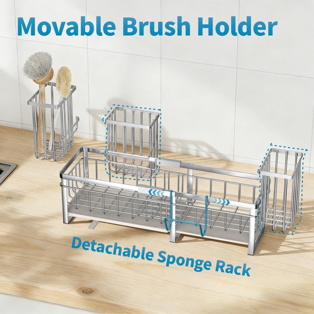 Aurblozen Extra Large Extendable Sponge Holder for Kitchen Sink, Rustproof Si...