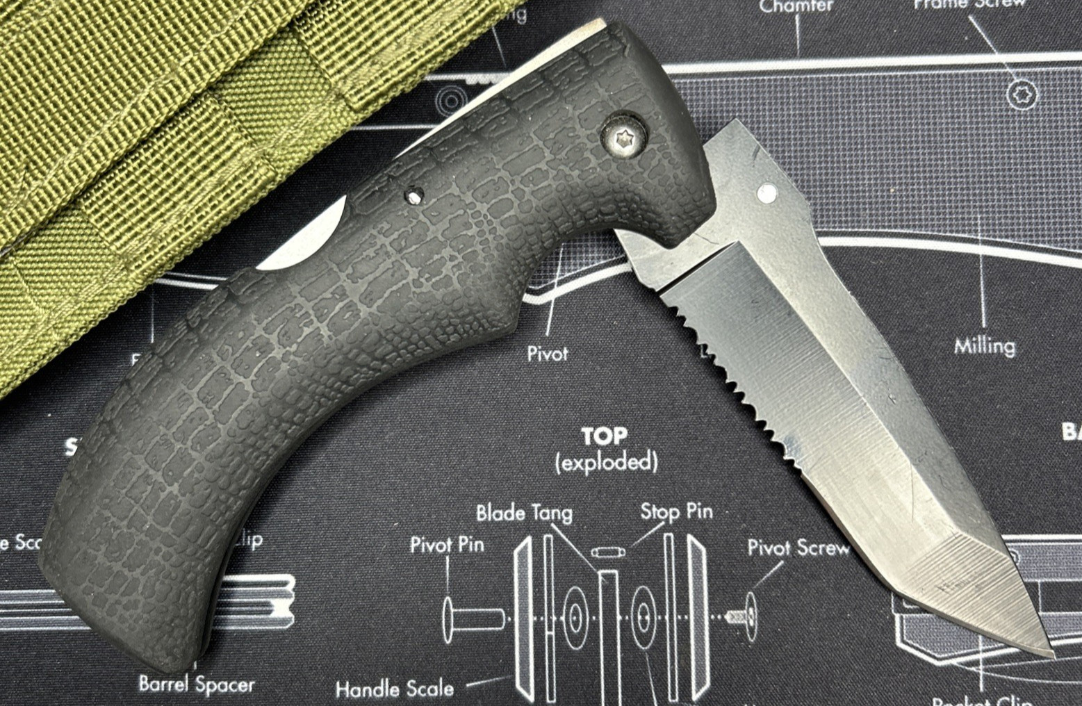 Scipio Tactical Folding Knife Black Rubber Handle Tanto Combo Edge Blade VGUC