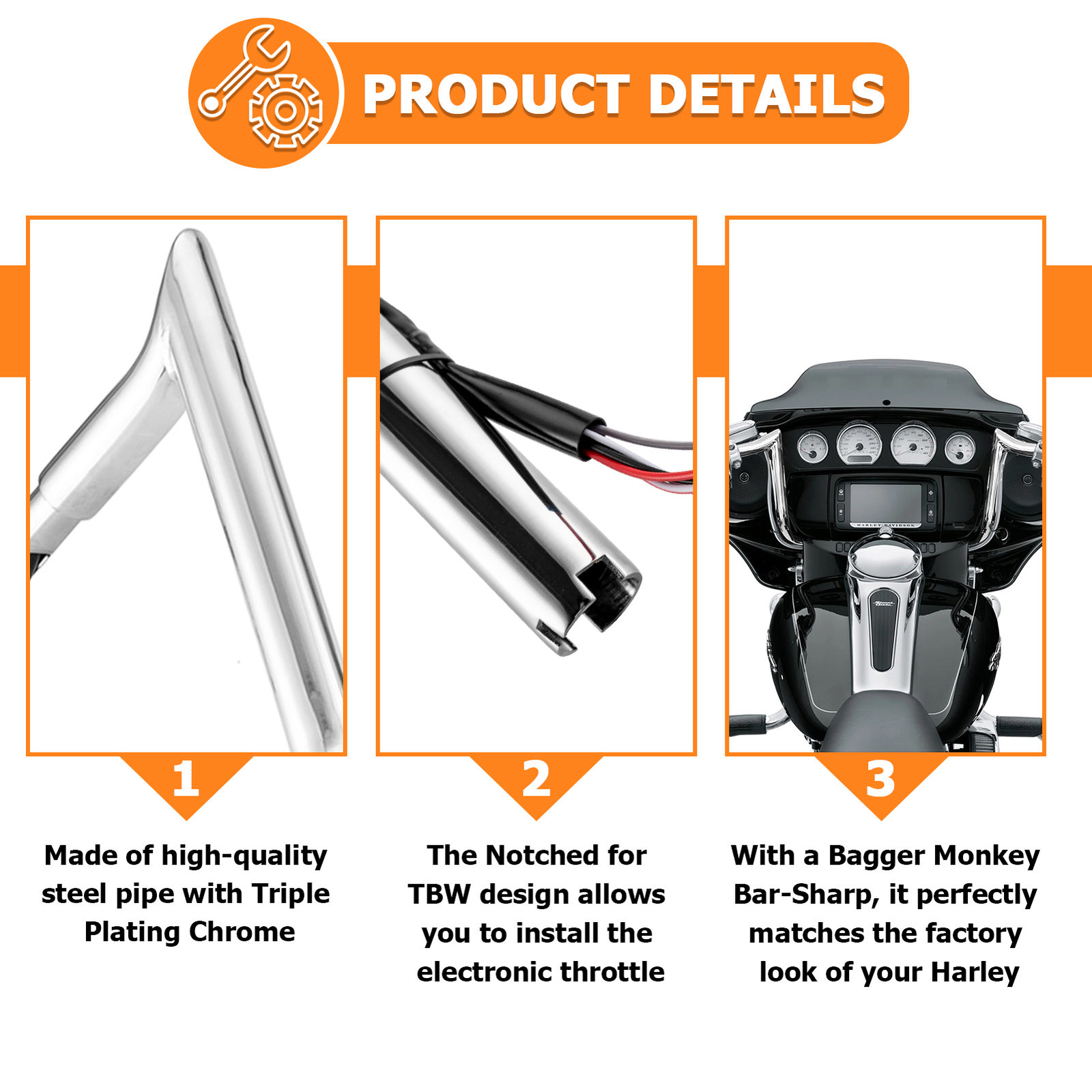 12" Rise PRE-WIRED Ape Hanger Handlebar For Harley Electra Glide Ultra Classic