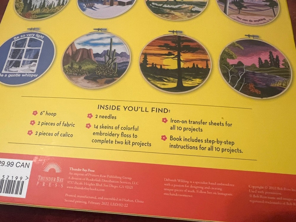 Bob Ross Embroidery Kit includes everything for 2 projects 10 designs
