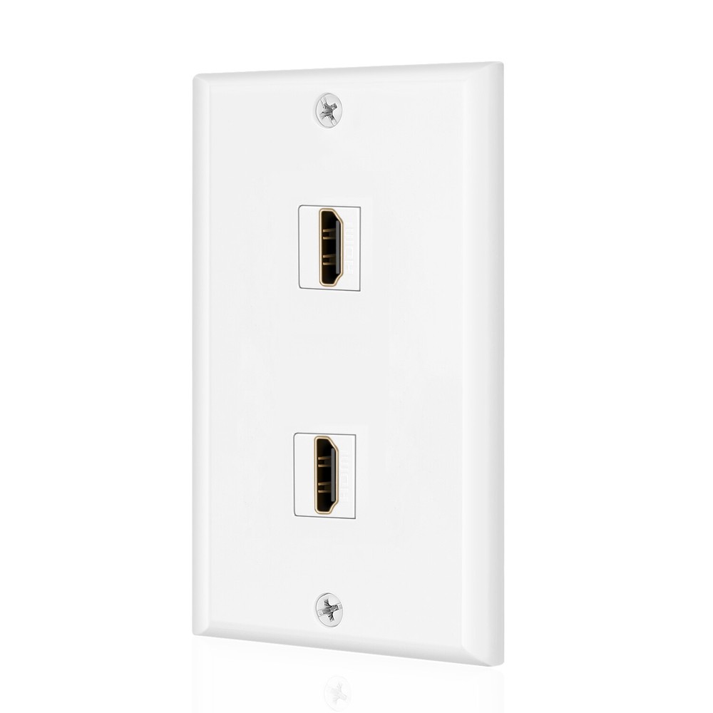HDMI Wall Plate (2 Port, White) HDMI Socket Plug Insert Jack Outlet Panel Mount