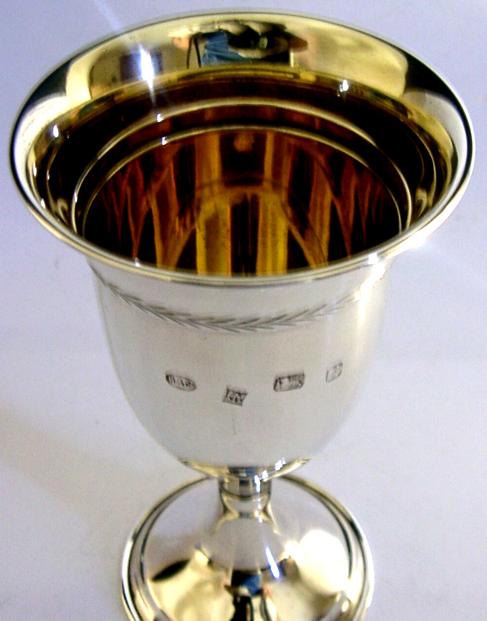 STYLISH MINT ENGLISH STERLING SILVER WINE GOBLET CHALICE CUP 1985 BARWARE