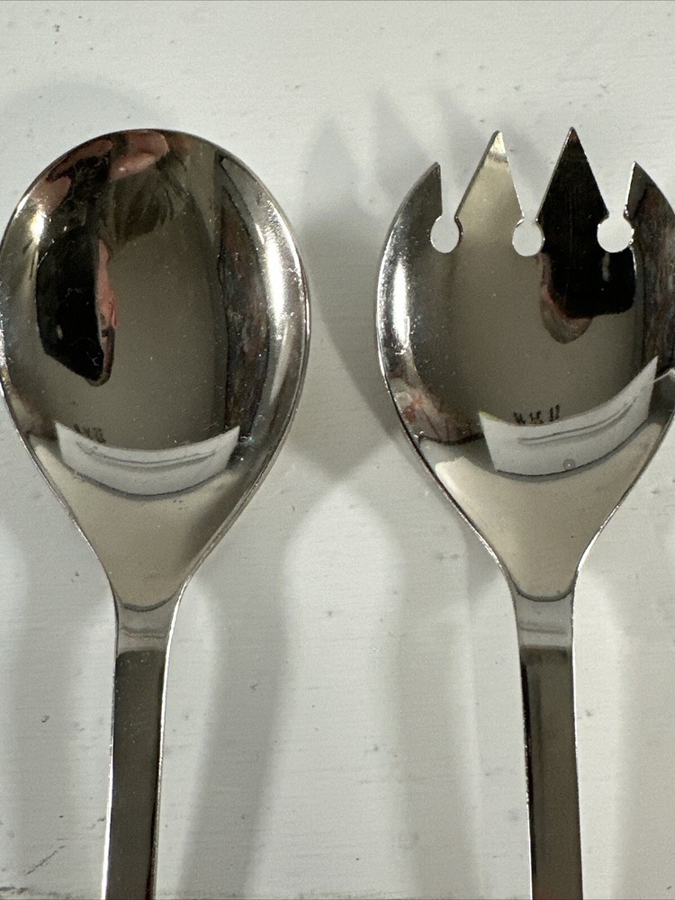 Italy Silver Plate Salad Server Spoon and Fork Utensils 9" Smooth Handle Vintage