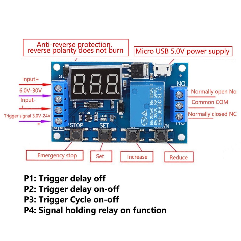 Relay Module Delay Power Off Disconnect Cycle Timing Circuit Switch...