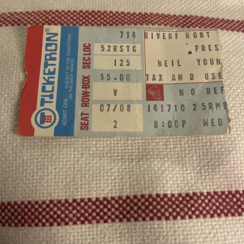 Vintage Neil Young Ticket Stub 1970s 70s Riverfront