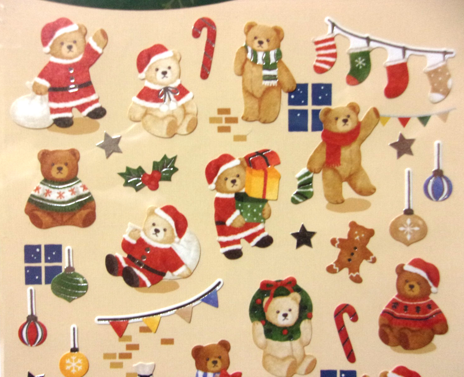 DAISO Christmas Santa Bear Sticker Sheet Made in Japan